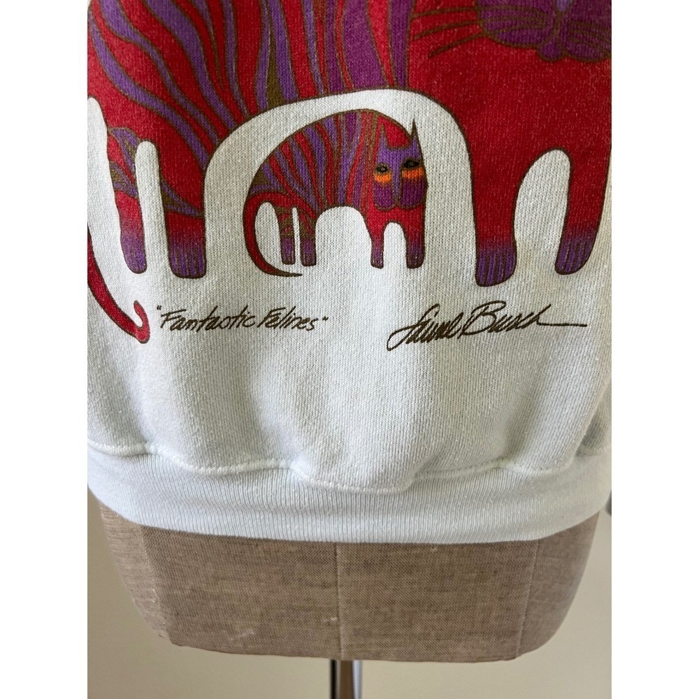 Laurel Burch Fantastic Felines Sweatshirt Light Blue Vintage Art Cats Graphic - Picture 3 of 7